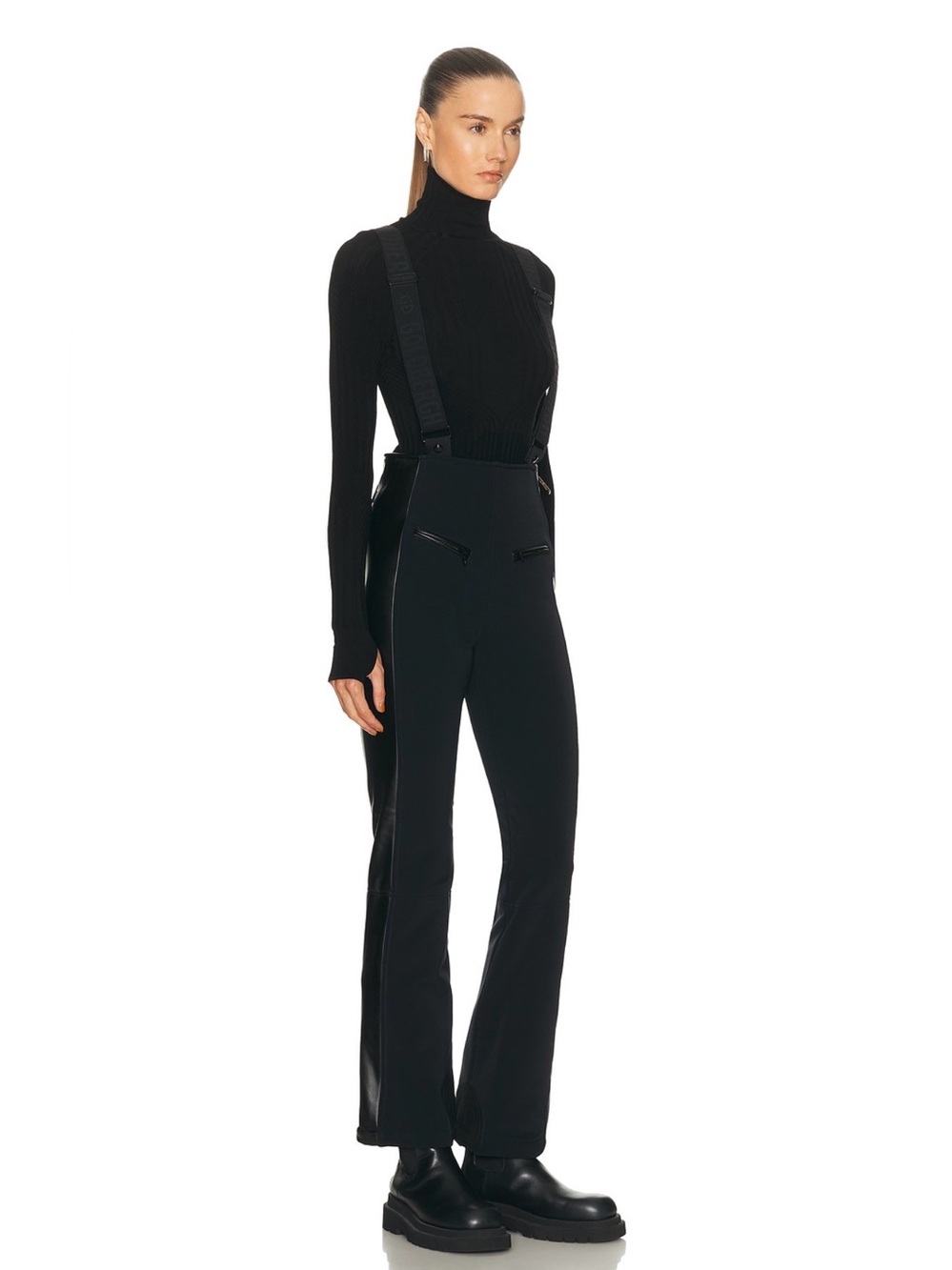 Goldbergh High End Ski Pants Fuego Black Salopettes Faux Leather NWT US 10